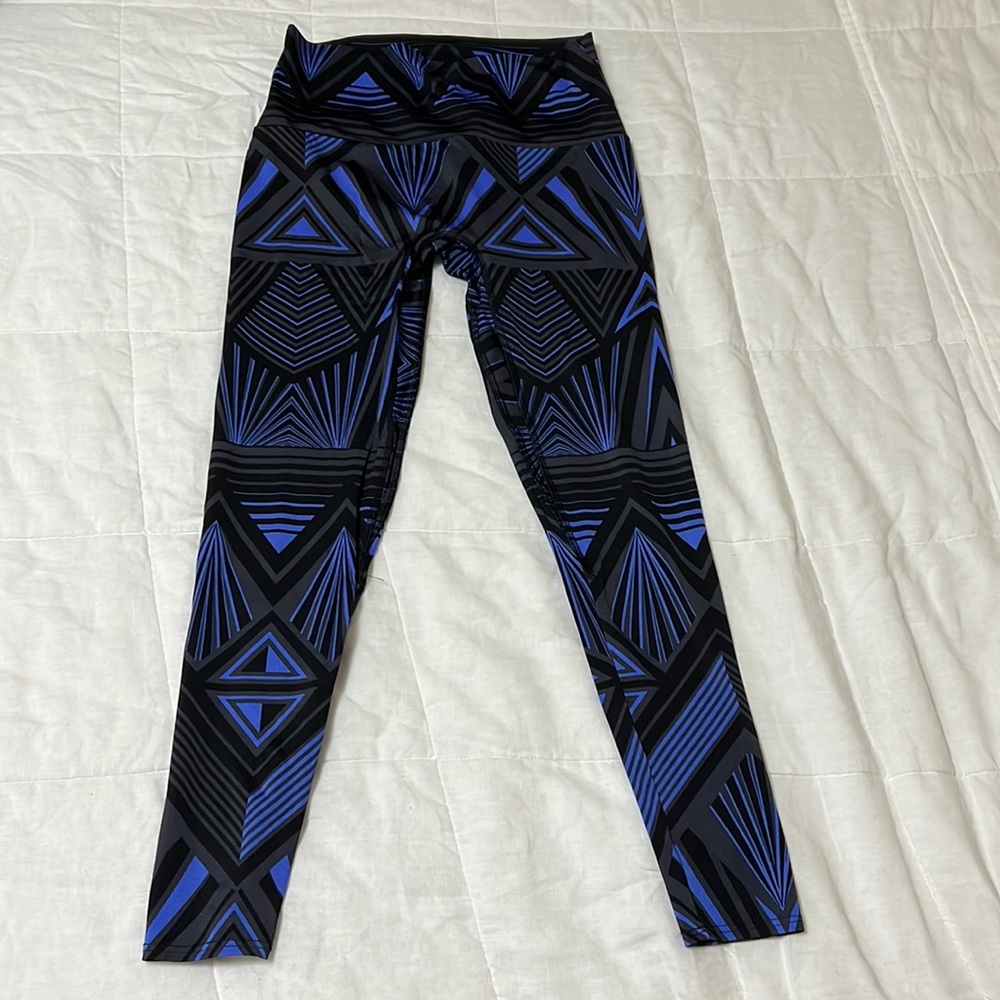 K Deer Black/Blue Patterned Full Length Leggings, Size Large